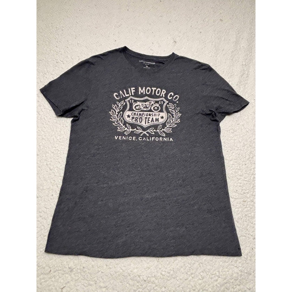 Lucky Brand Mens Gray Calif Motor Co Graphic T-shirt XL Biker Venice CA Tee